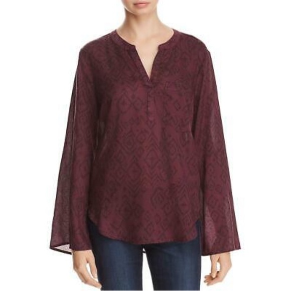 side stitch Tops - Side Stitch Red Printed Hi-low Hem Blouse Top
